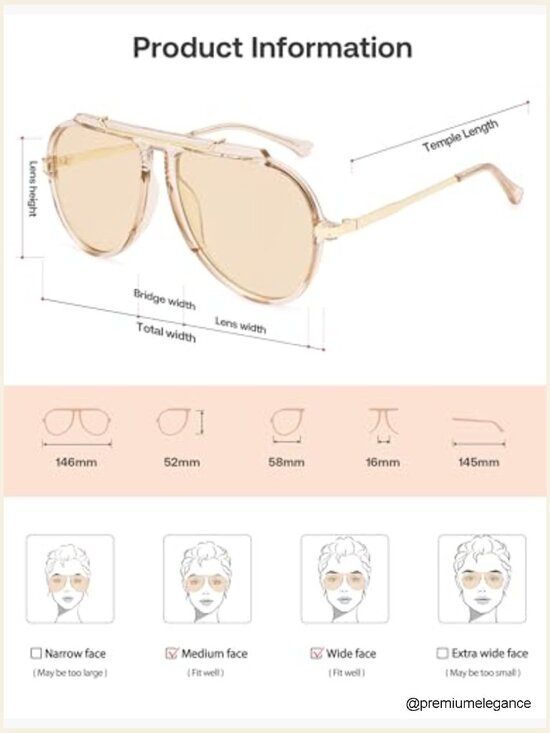 Retro Oversized Aviator Sunglasses Square Frame UV Protection main image 5